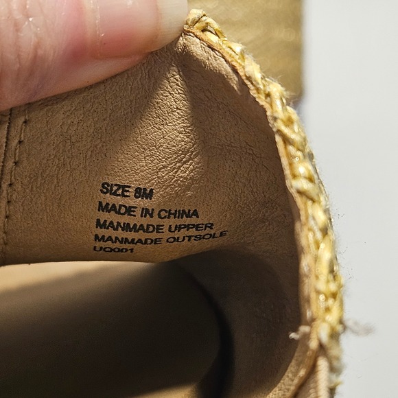 Volatile Metallic Gold Woven Straw Platform Wedge Slide Sandals Womens Size 8 - Picture 9 of 10